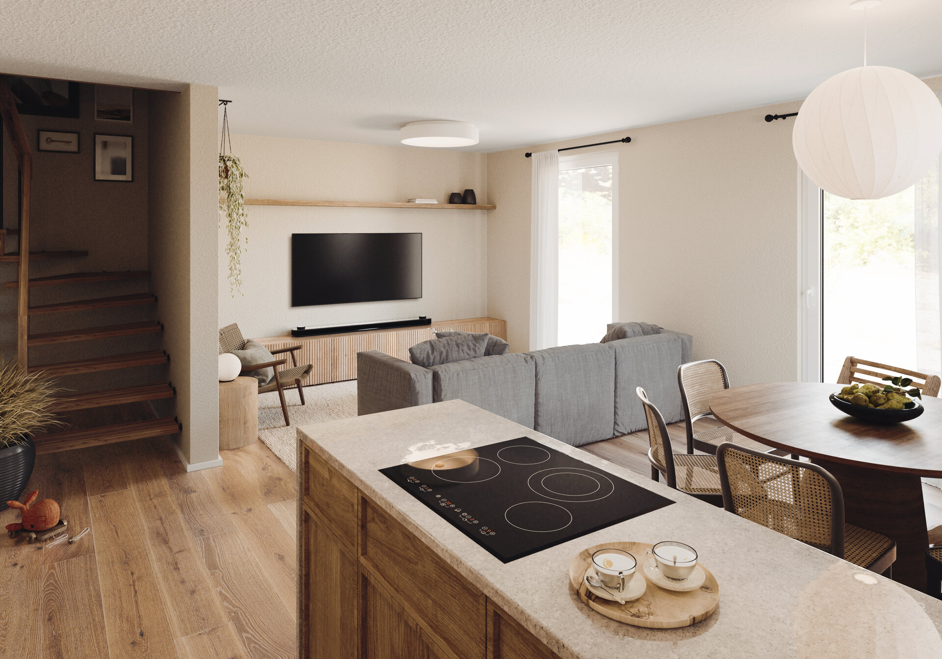 Doppelhaus-Aura-115-Wohnzimmer-Wohnen-Wohnkueche-offene-Kueche