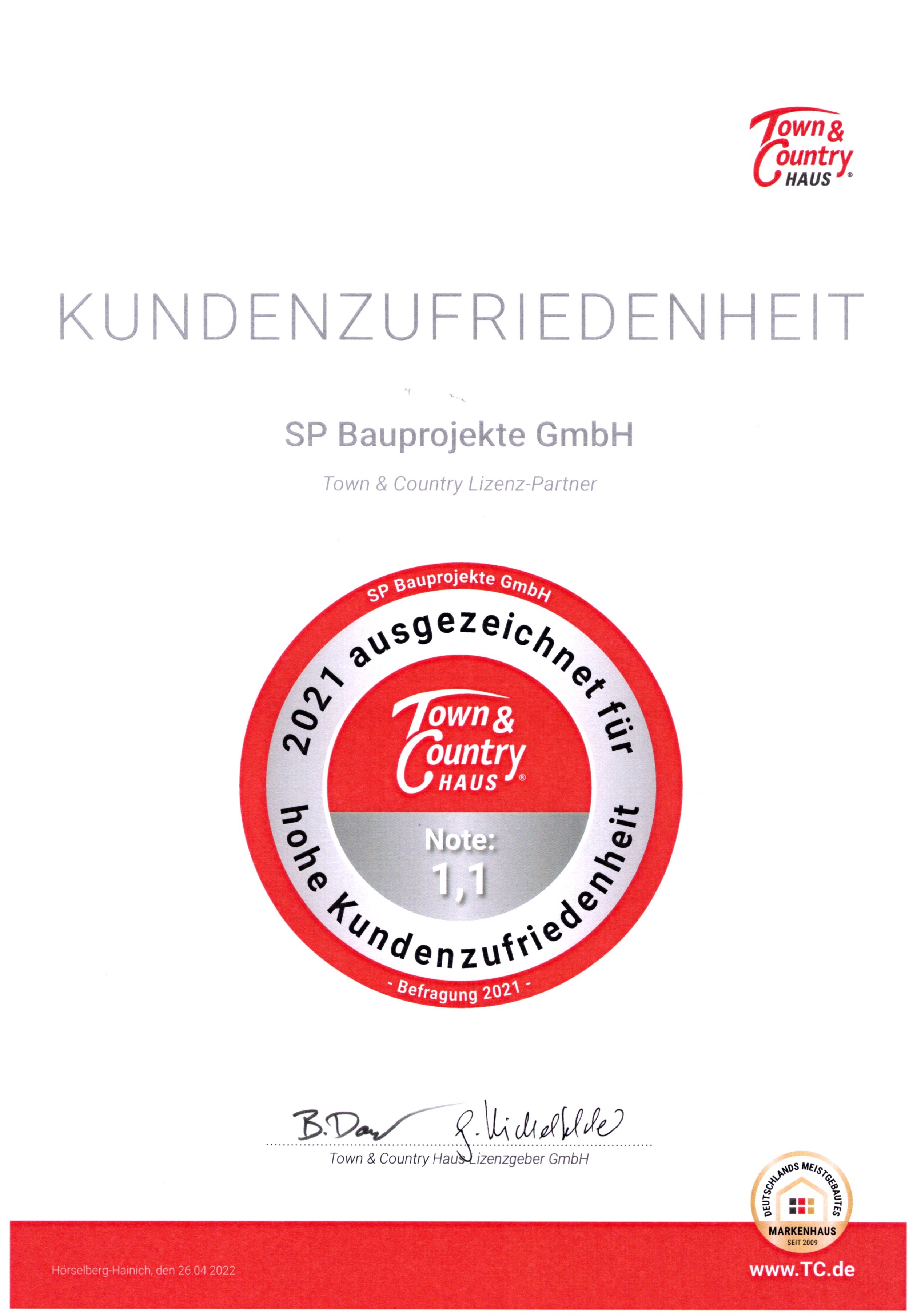 Kundenzufriedenheit aus dem Jahr 2021 Referenzschreiben von der Kundenzufriedenheitsbefragung 2020